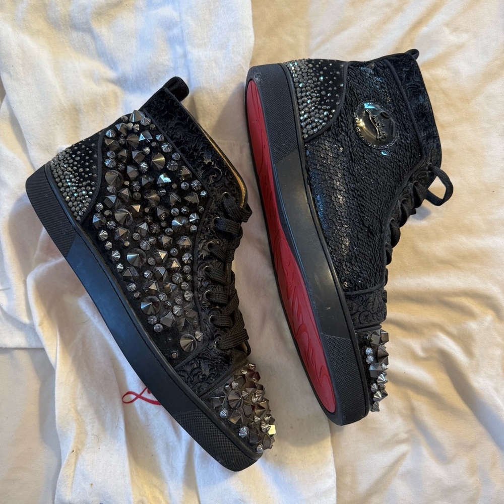 Christian Louboutin Black Studded High-Top Sneakers